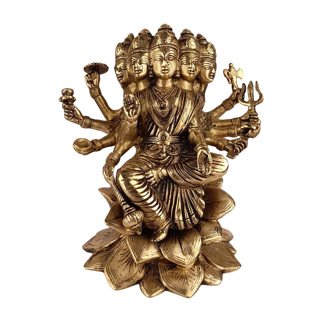 ARTVARKO Brass Idol Gayatri MATA Sitting on Lotus, Savitri Hindu Goddess, Mother of Vedas, for Puja Mandir Temple Gift Decor 9 Inches