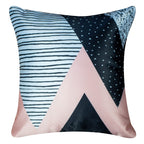 Vendola Decorative Satin Sofa Cushion Covers Set of 5, 20 inch x 20 inch, Sofa Pillow Cover, Black and Pink, Geometrical Design, Zipper Closure (Bellarina, 20X20 Inches)