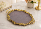 KridayKraft Hand Crafted Metal Rose Ovel Shape Tray for Home Centre Dining Table Serving Dry Fruits
