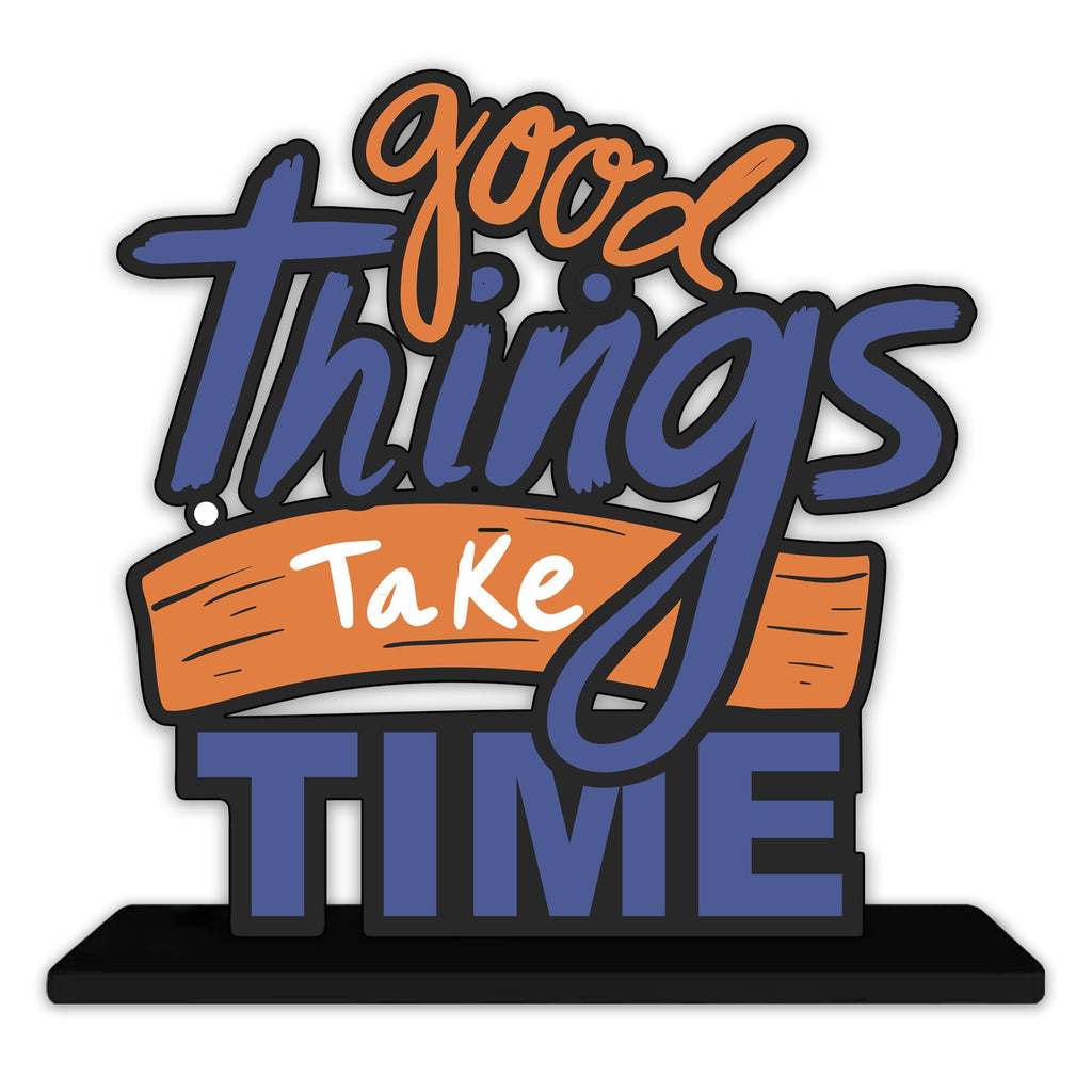 Artvibes Wooden Idols and Figurine Good Things Take Time Quotes Table Decoration for Office Desk | Home Decor | Living Room | Modern Art Wood Showpiece Gift Item (SP_1152)