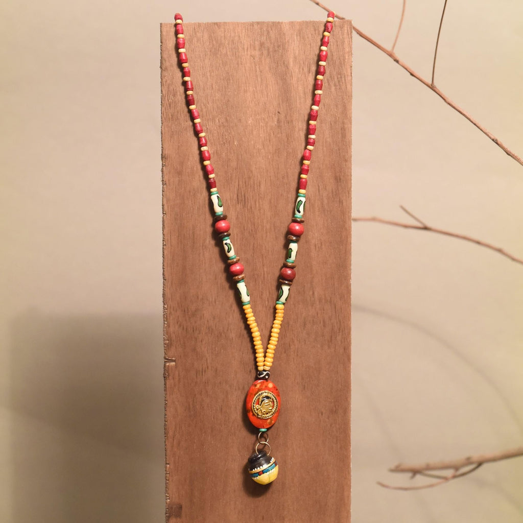 AAKRITI ART CREATIONS Carnival Colorburst Handcrafted Ethnic Necklace | Handmade Jewellery | Ethnic Matte Necklace for Women & Men | Gifts for Women