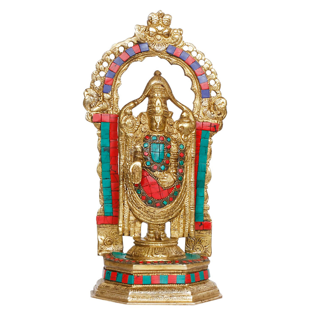 ARTVARKO Lord Tirupati Balaji | Sri Venkateswara Brass Statue with Multicolor Stone Work Religious Strength God Sculpture Idol Height 12 Inches