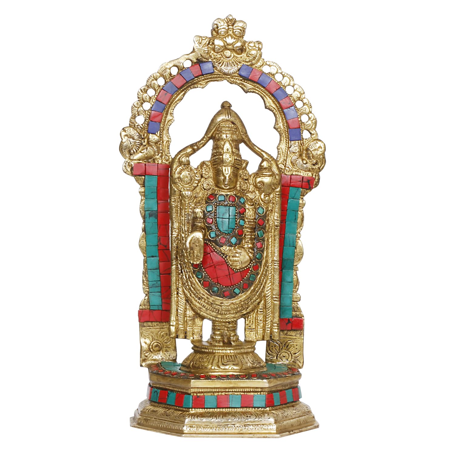 ARTVARKO Lord Tirupati Balaji | Sri Venkateswara Brass Statue with Multicolor Stone Work Religious Strength God Sculpture Idol Height 12 Inches