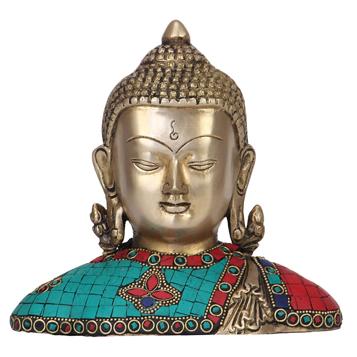 SVARUP Brass Lord Buddha Bust Idol Meditating Gautam Buddh Head Tibetan Buddhist Showpiece Decor 7 Inch Multicolor