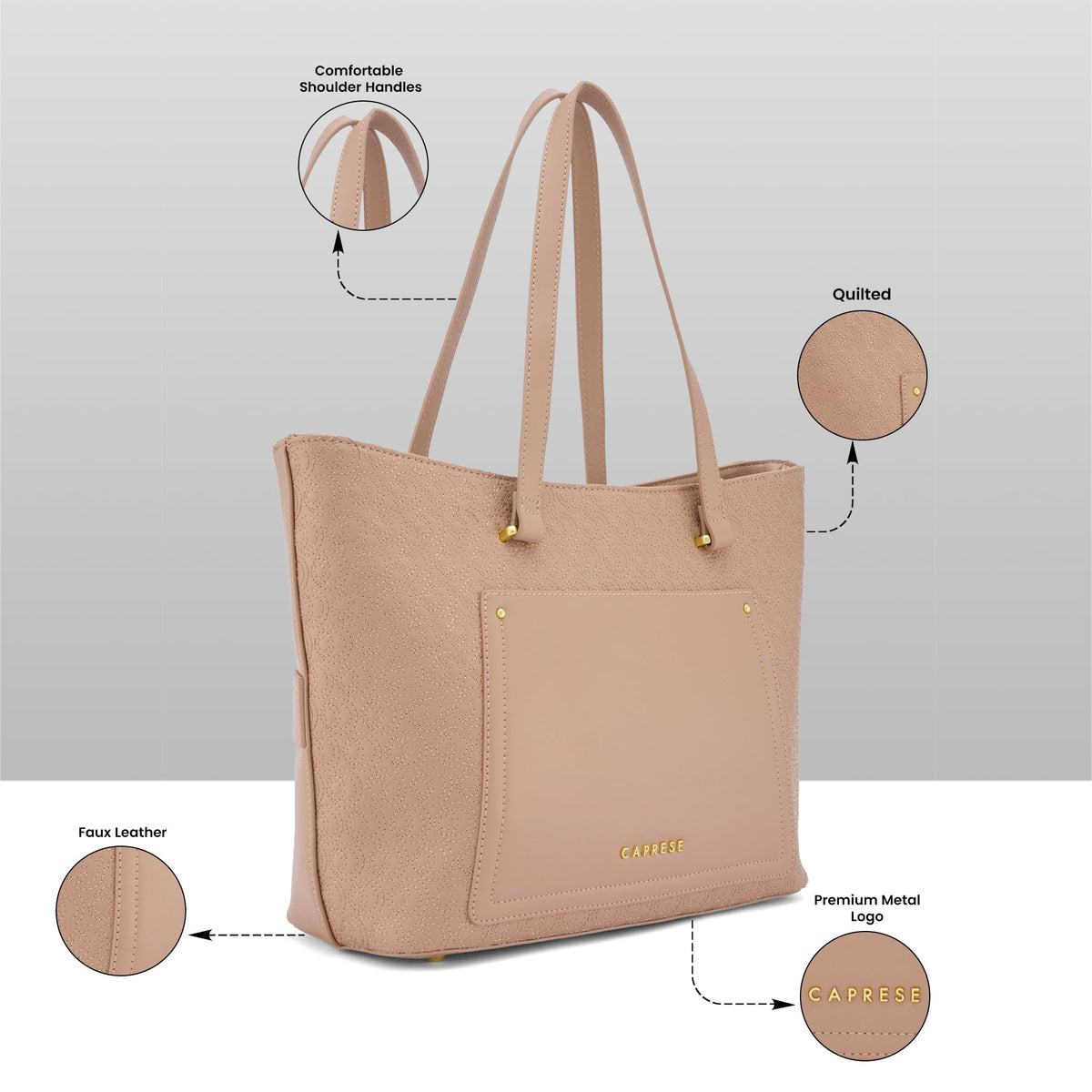 Caprese Rain Large Tote Bag for Women | Stylish, Durable, Multi-Compartment Design for Work, Travel, Shopping | Large Capacity, Comfortable Straps, Ideal for 15 Laptop & Essentials (Mocha Mousse)