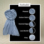 FAHABO Scarf Woman Pleated Viscose Cotton Scarf with Lace Border | Hijab Scarf | Headscarf | Neck Scarf | Stoles | Wraps (2- Grey)