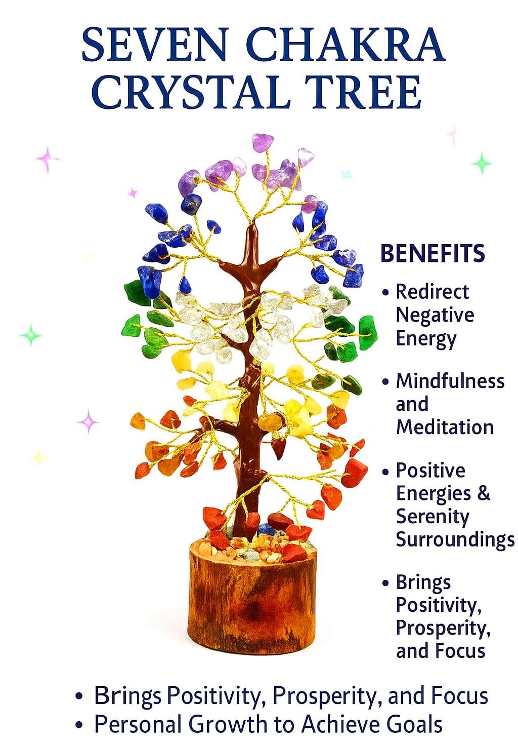 Seven Chakra Crystal Tree of Life for Positive Energy - Feng Shui Decor | Gemstone Bonsai Money Magnet Tree for Home Decor, Good Luck & Meditation | Crystal Gift for Office Desk, Spiritual Decor Items