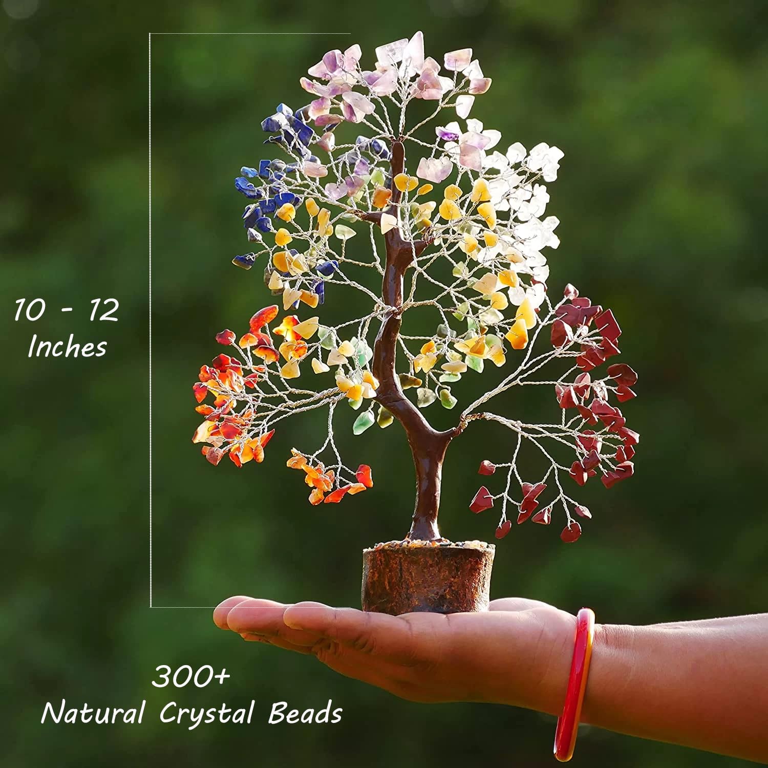 SVARAH 10-12 Inch Seven Chakra Crystal Tree with 300+ Beads | Handmade Feng Shui Money Tree for Positive Energy, Good Luck, Spiritual Chakra Activation, Gemstone Healing | Best Gift Home Décor