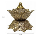 DSH Flower Design Dhoop Dani Brass Dhuna Loban Burner Round Dhooni Home Office Table-Top Incense Holder for Loban.