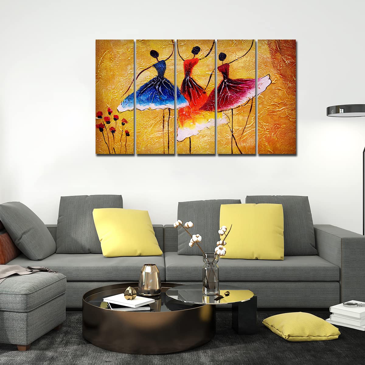VIBECRAFTS Three Women Doing Dance 5 Pieces Canvas Wall Painting For Home | Office | Living Room | Gift (PTVC5Pcs4_8503)