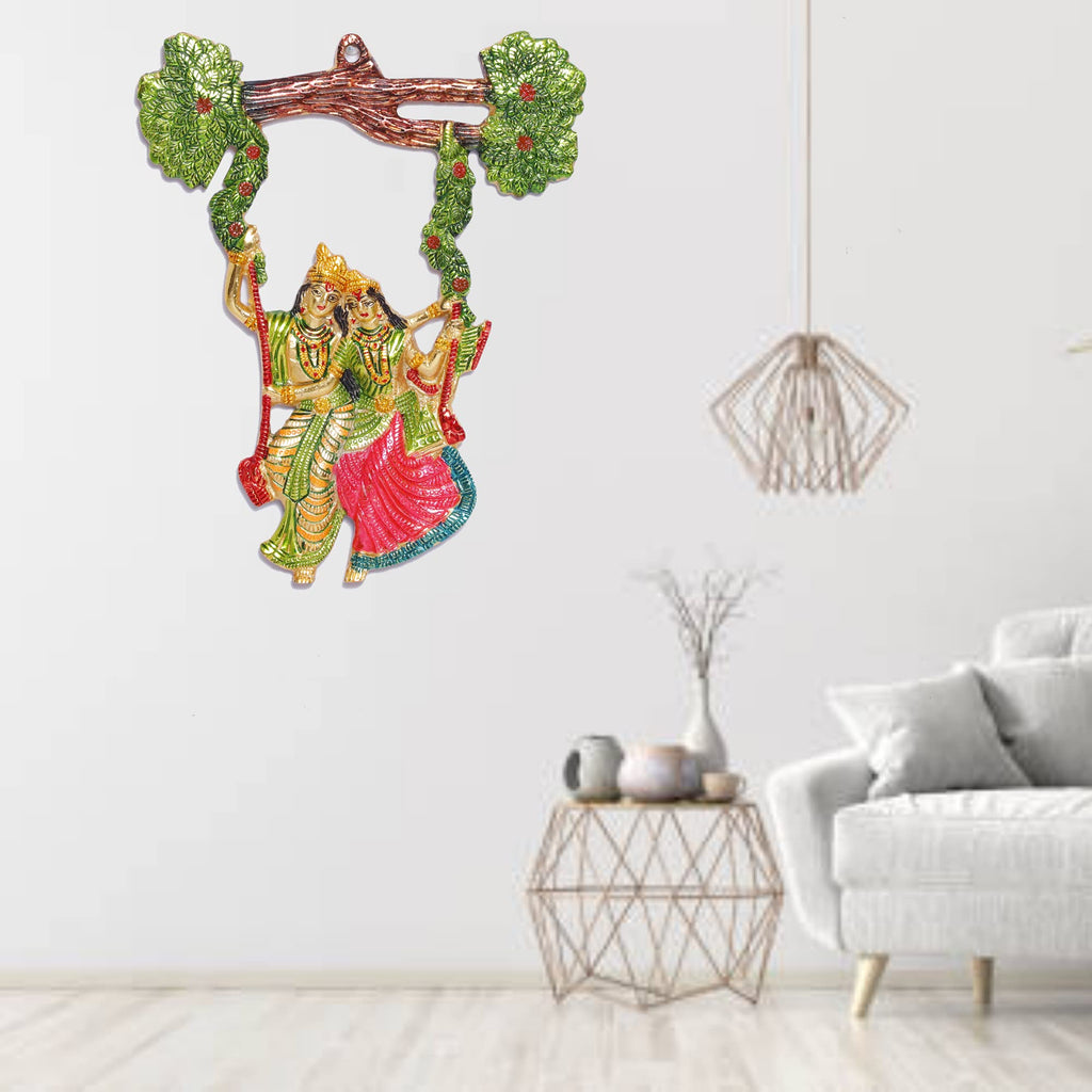 KridayKraft Radha Krishna Metal Statue Beautify your walls,Hanging Radha Krishna murti swing on tree menakri Decor Your Home,Office & Shwopiece Figurines,Religious idol Gift Article...