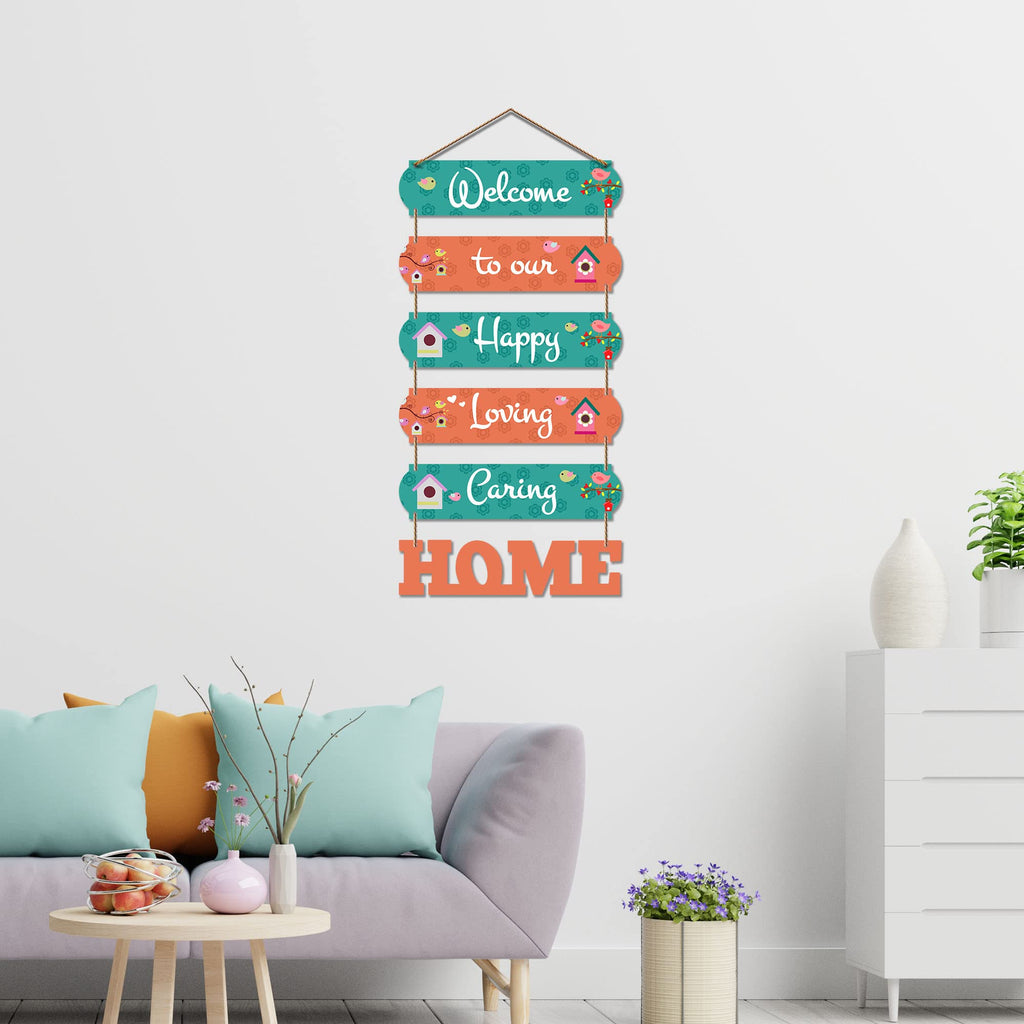 Artvibes Welcome To Our Happy Home Wooden Wall Hanger for Gateway | Decor Hanging Ornaments | Door Quotes Hanging | Wall Poster | Wall Art Print | Gift Items for Home Decor | Wall Accent (WH_6601N)