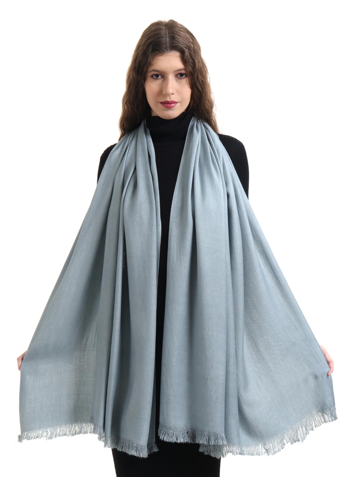 EH Viscose Pashmina Scarf For Women, Twill Weave, Thick, Solid Color Wraps, All Weather, Large, Warm, Very Soft Pashmina Feel Scarves (Grey), Female