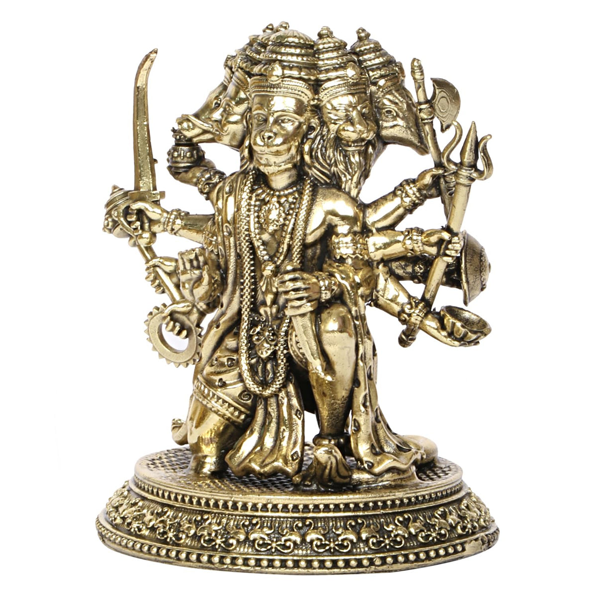 SVARUP Brass Panchmukhi Hanuman Ji Murti Lord Meditation Balaji Bajrangbali Bahubali Sankat Mochan Bhagwan Idol Height 4.5 Inches
