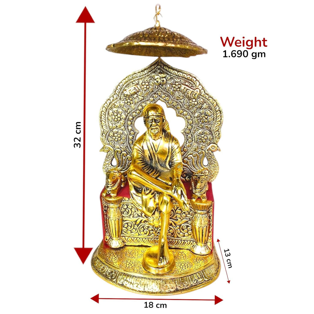 KridayKraft Sai Singhasan XL Gold Plated for Pooja Room,Showpiece for Home,Table,Office