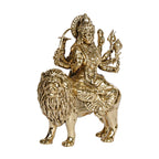 ARTVARKO Brass Maa Durga Idol Sitting On Lion Ma Sherawali Devi Statue Navratra Pital Puja Murti (Small Size 8x4x9.5 cm)
