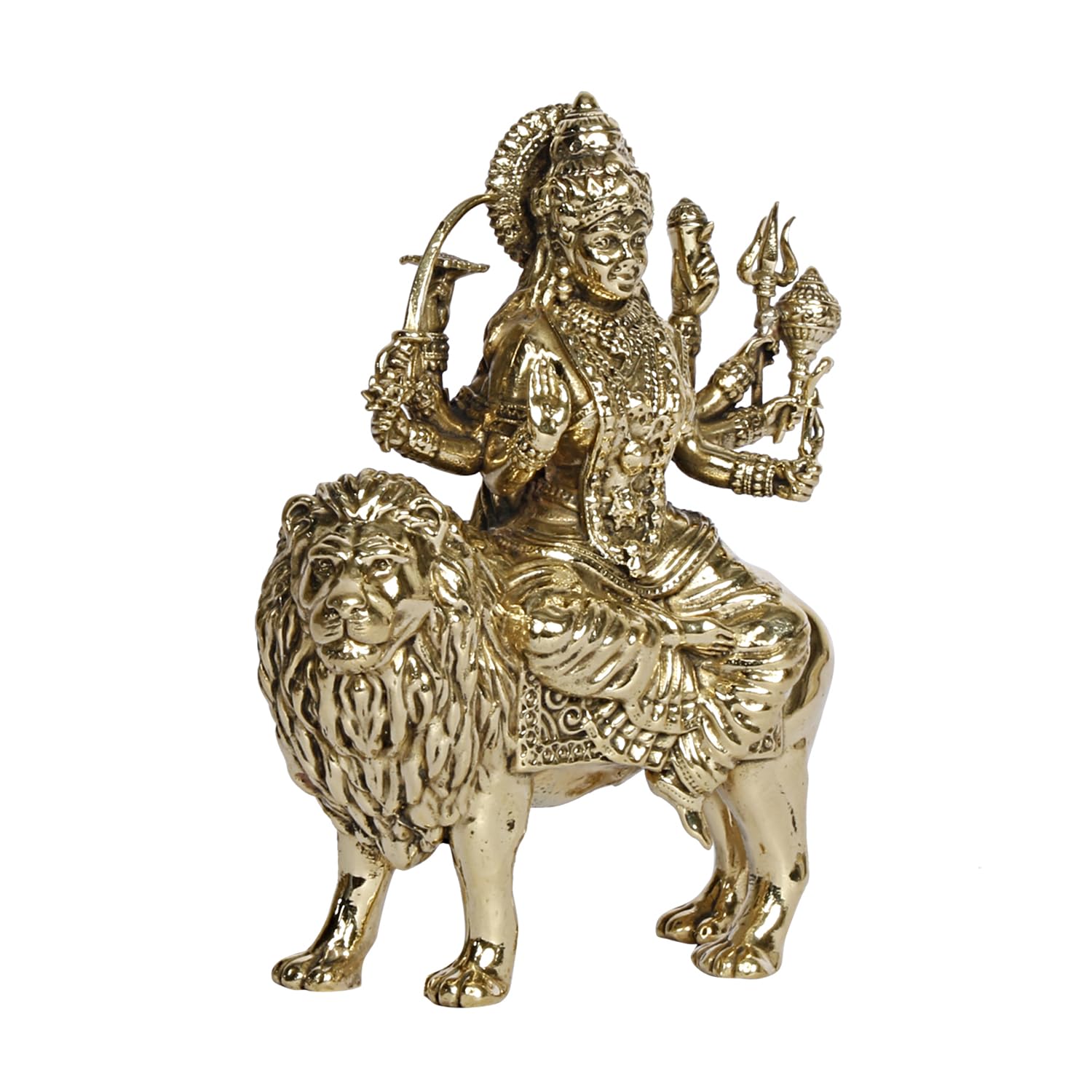 ARTVARKO Brass Maa Durga Idol Sitting On Lion Ma Sherawali Devi Statue Navratra Pital Puja Murti (Small Size 8x4x9.5 cm)