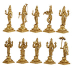 ARTVARKO Brass Dashavatara Dasavatharam of Lord Vishnu Statues Ten Incarnations Avatars Idol Murti for Mandir Puja Temple Height 9.5 Inches.