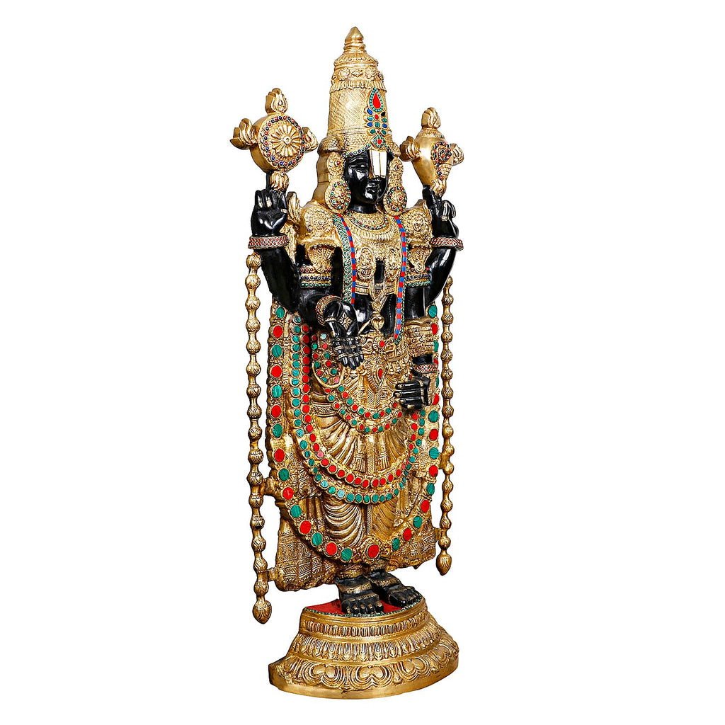 ARTVARKO Big Brass Tirupati Balaji Venkateshwara Idol Vishnu Chakra Namah Shankh Statue Murti Lord Srinivasa Pooja Vastu Religious Idol for Home Office Temple Decor 46 Inch