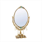 KridayKraft Gold-Plated Double-Sided Oval Metal Table Mirror – Floor-Mounted Unframed Vanity Mirror for Home Décor, Birthday, Anniversary, Wedding & Festive Gifting for Loved Ones