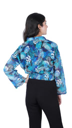 Slique Apparels Women Tropical Print Shawl Collar Crop Top (SLT-2301_Blue)