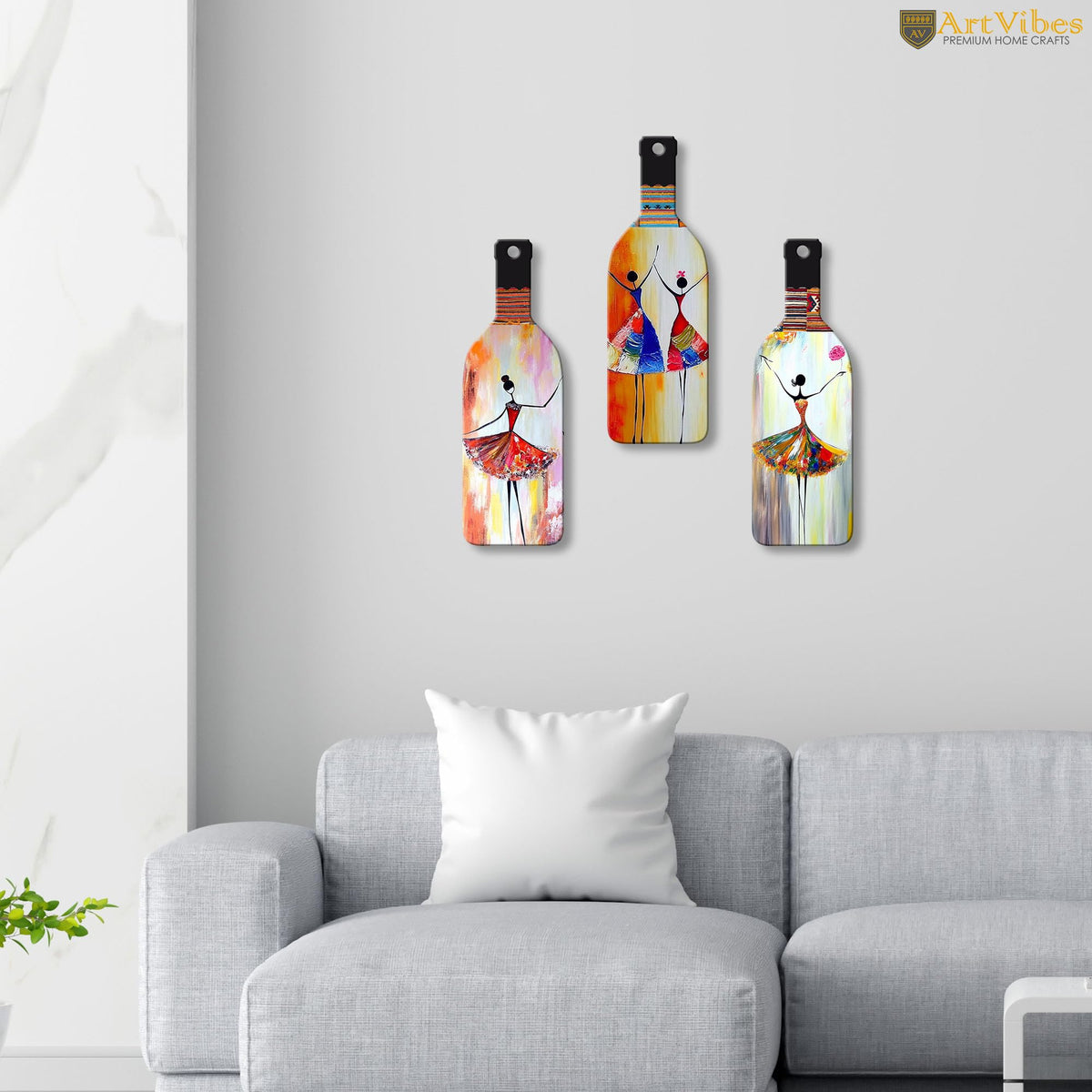 Artvibes Abstract Art Dancing Girl Wooden Wall Hanging for Home Decor | Decoration Items for Livingroom | Art Item for Office | Decorative Mdf Wall Hanger Artwork (WH_9501N), (Set of 3)