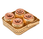 Sanvatsar Square Shape Metal Basket with Jar Tray 4 Copper Flower Container Dry Fruits Chocolate Sweets Candys Gifts Set for Office, Home Decor Table Decoration Item (Square)