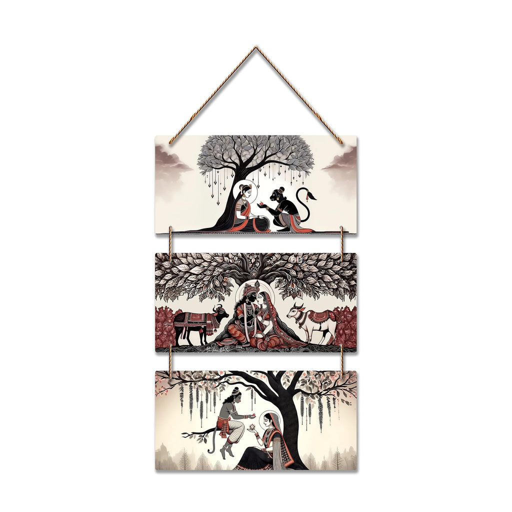 Artvibes Religious Indian Modern Art Wooden Wall Hanger for Home Decor | Graphic Artwork | Decoration Wall Hanging Items | Wall Sculpture | Wall Poster | Aesthetic Wall Art | Gift Items (WH_9454N)