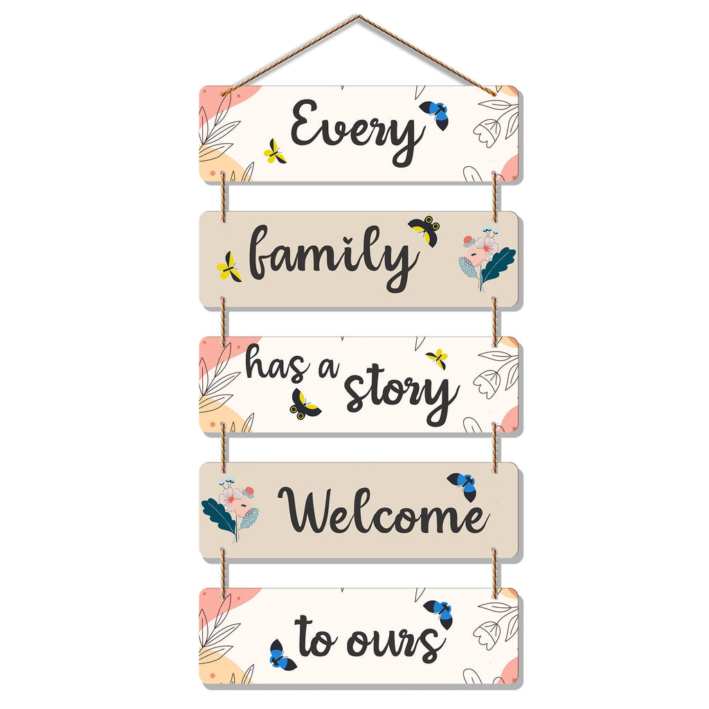 Artvibes Every Family Has A Story Welcome In Ours Decorative Wall Art MDF Wooden Wall Hanger for Home | Wall Art For Hall | Family Quotes Wall Hanging | Wall Poster | Wall Art Print (WH_6203N)