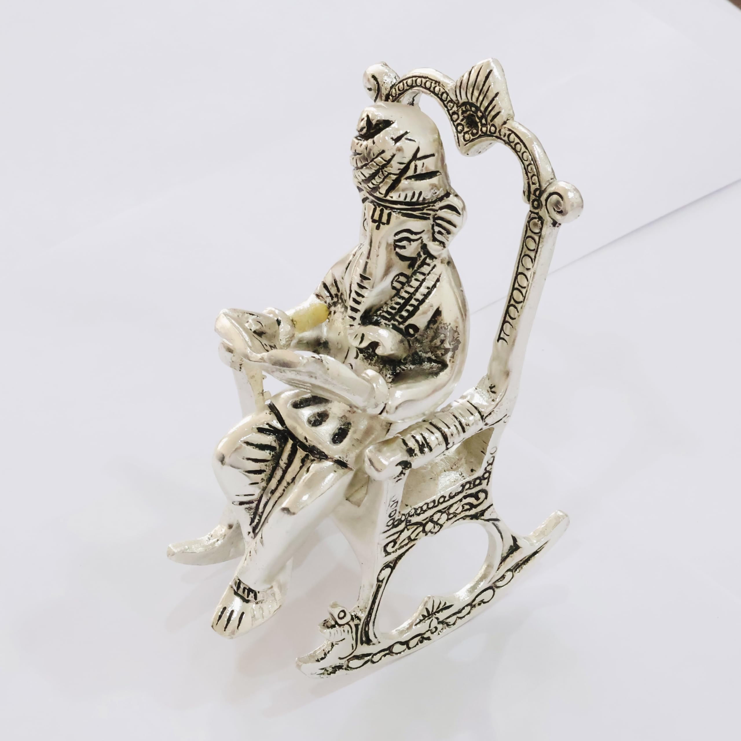 KridayKraft Metal Chair Ganesh ganpati Idol with Reading Ramayan Home Decoration and Gifts for Your Love Once