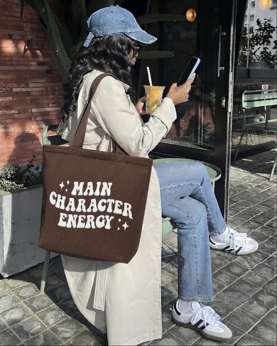 MASQ Premium ToteBag for Women with Zipper | Embroidered Foldable Shoulder Bag with Multiple Pockets | Spacious Handbag for College & Office | Eco-Friendly & Reusable (AP_TB_Main_Character_01)