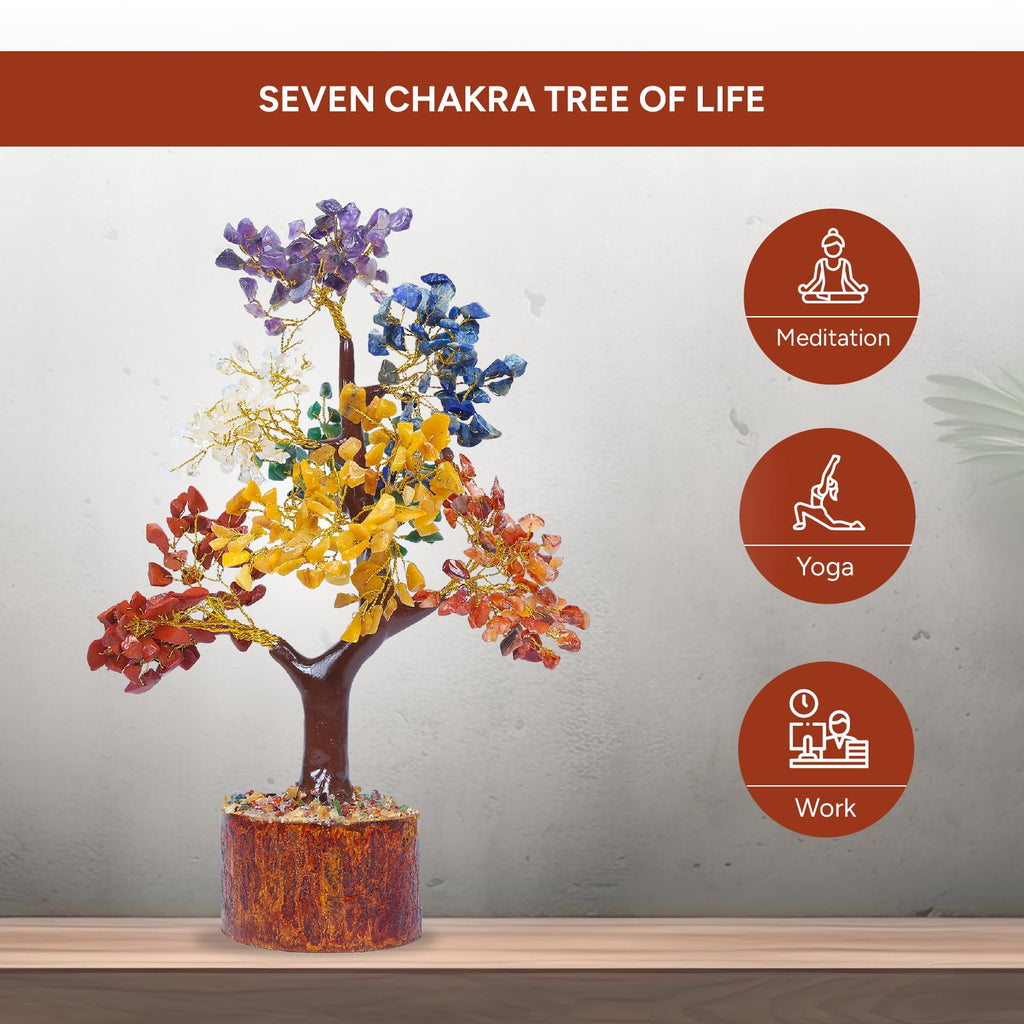 AMOKRI 7 Chakra Crystal Tree with 500 Beads, Feng Shui Healing Crystal Bonsai for Positive Energy, Home Decor, Office Desk, Meditation, Reiki, Vastu and Spiritual Gift