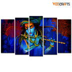 VIBECRAFTS 5 Pieces Shree Krishna Playing Flute Canvas Wall Painting For Home|Office|Living Room|Gift (PTVC5Pcs2_6508)