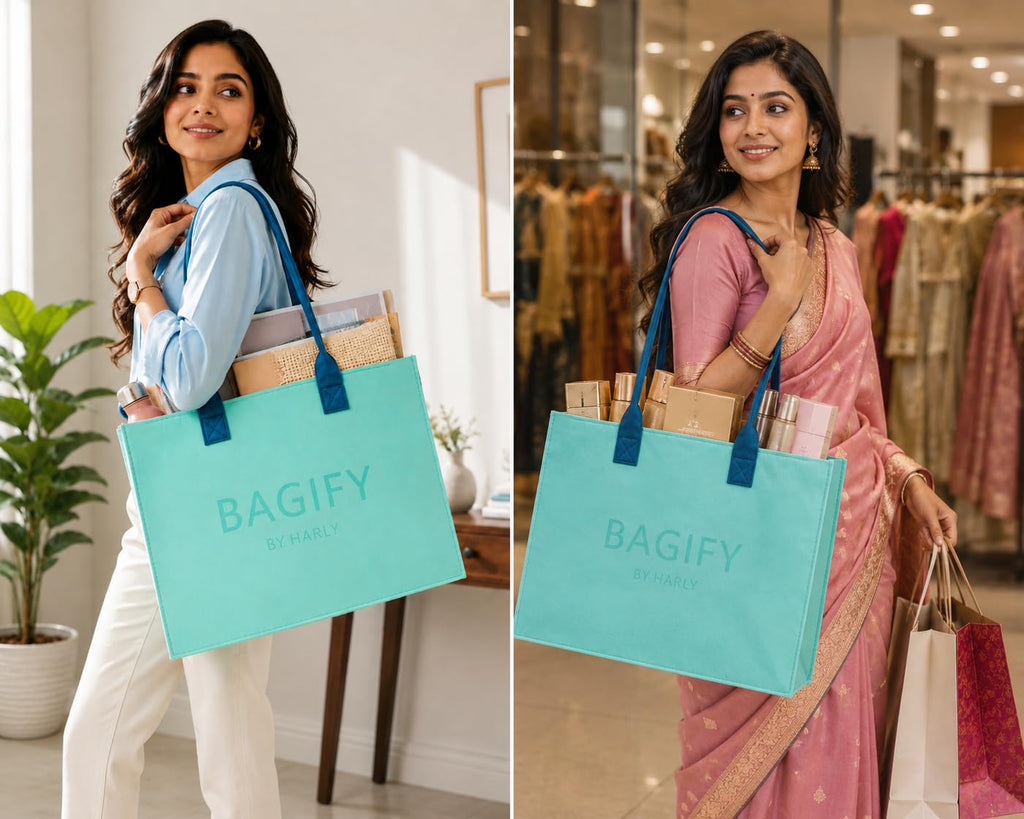 SAVNKITA BAGIFY by Harly Reusable Non-Woven Shopping Tote Bag with Durable Handles | Eco-Friendly Gift & Retail Carry Bag | Mint Green
