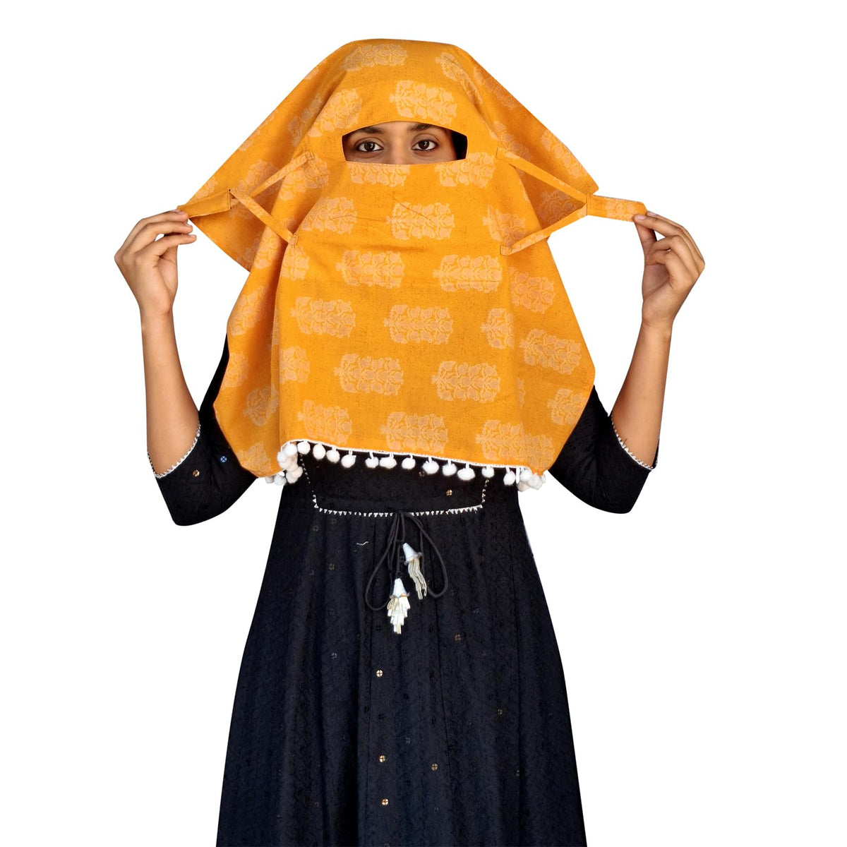 Switchon Pure Cotton Innovative scarf Hijab for Women with closer 3 inch Hook and Loop Tape for size adjustment for 12 yrs and above (Mustard_Orange)