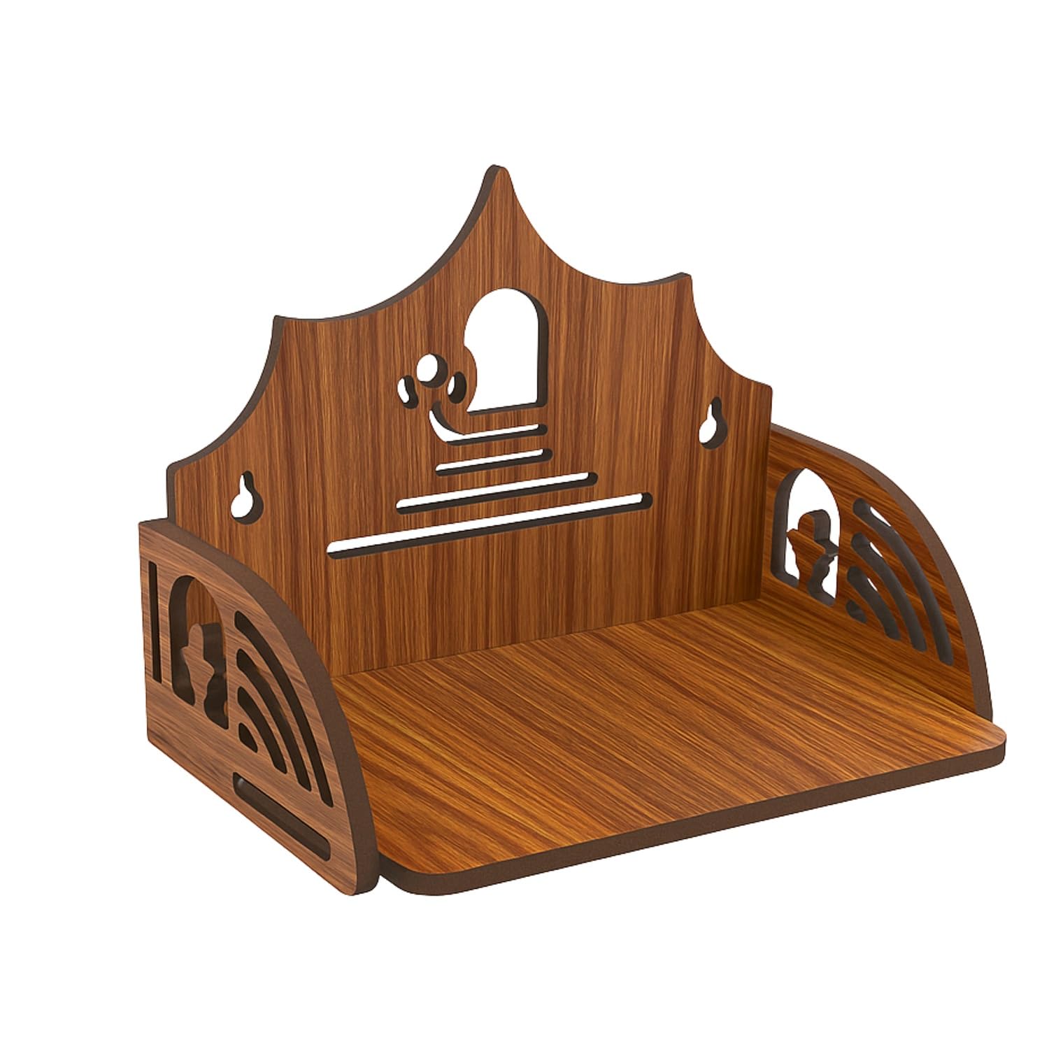 HOMEWEY DECOR Wooden Home Temple Handcrafted Support Heavy Idols Luxurious Finish Pooja Mandir for Home & Office Wall Mount for Room (Design2)