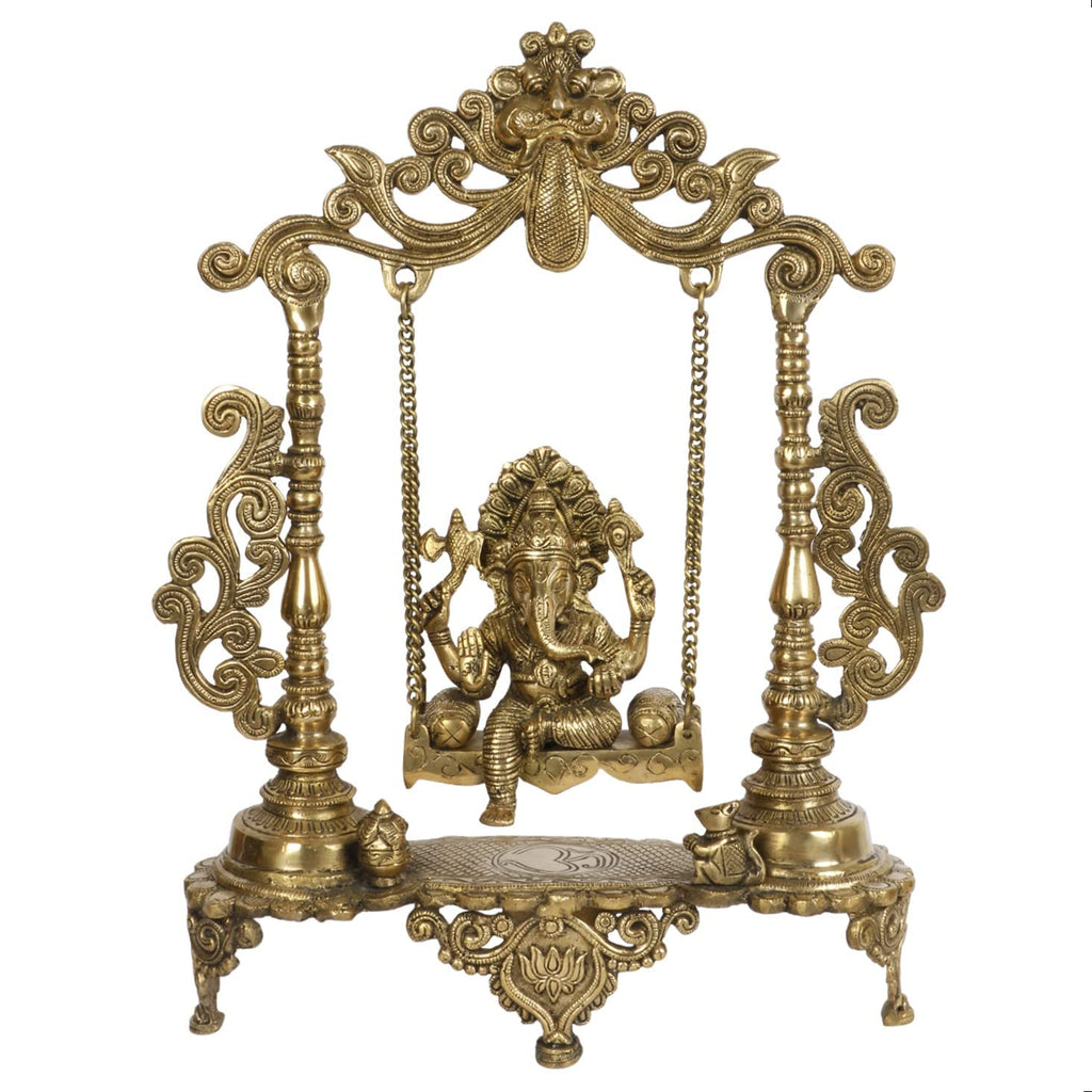 ARTVARKO Brass Ganesh Jhula Hanging Ganesha Swing Statue Ganpati Jhoola Kirtimukha Idol Murti for Home Décor Office Mandir Gift19 Inch