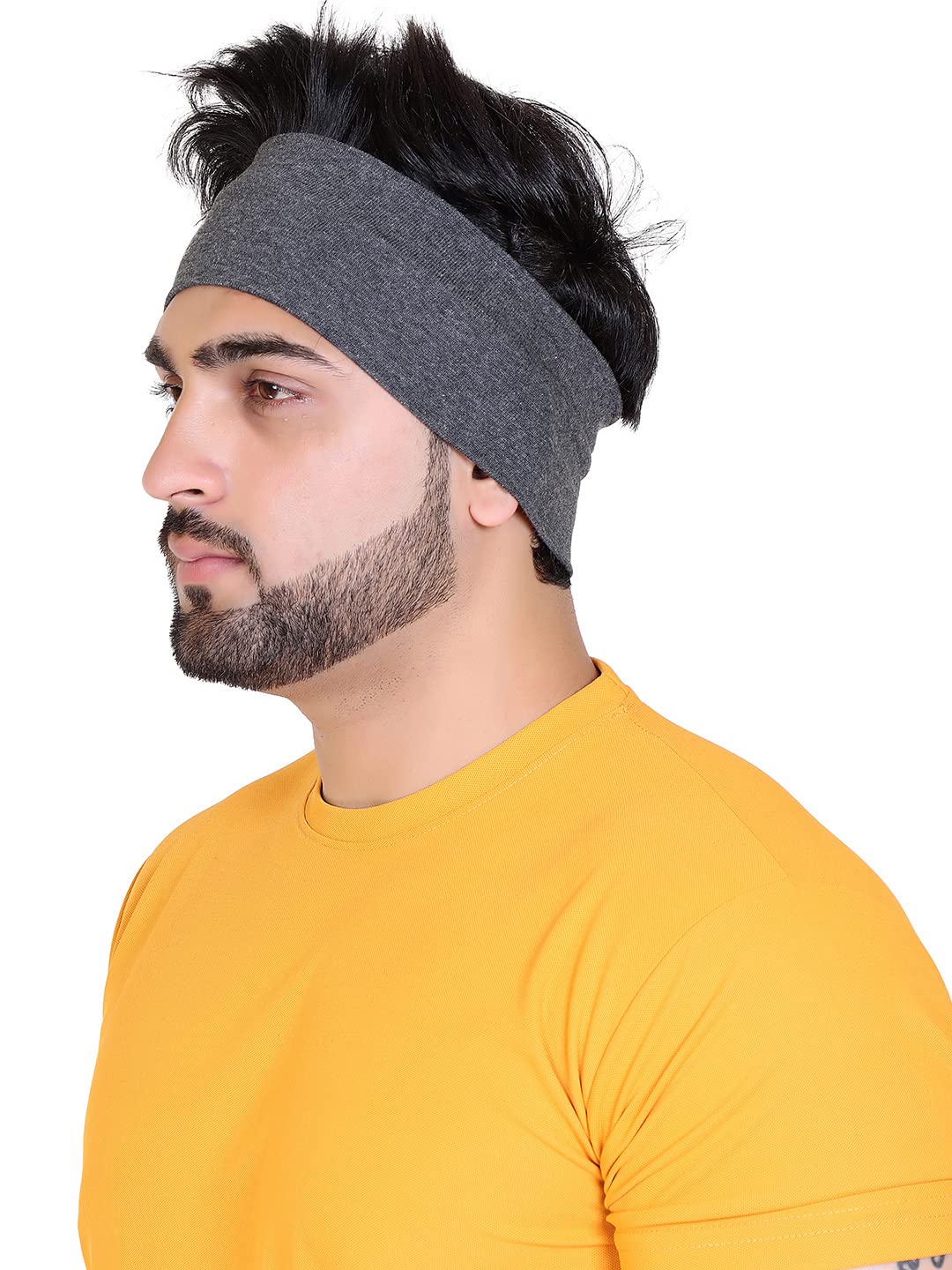 Gajraj Wide, Moisture Wicking and Non-Slip Exercise Workout Cotton Headband for Men and Women (Coal Grey)