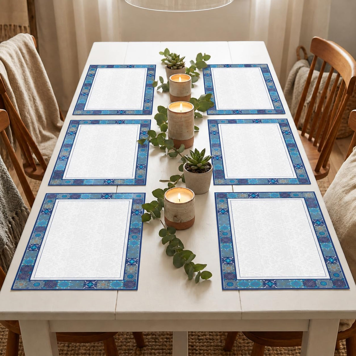 Upaado Leather Dining Table Placemat with Vintage Design - Pack of 6 | Heat Resistant, Waterproof, Non-Slip Table Mat for Kitchen Dining Table, PU Leather Mat for Table Protection (Riviera Blue) Kafalo