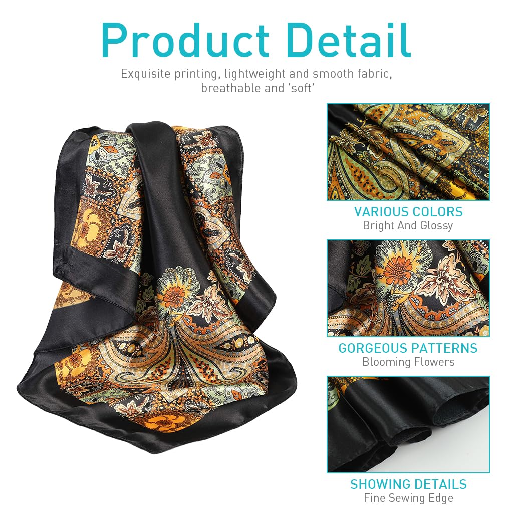 PALAY 3Pcs Silk Feel Satin Head Scarf for Women Stylish 35 Inch Square Wrap