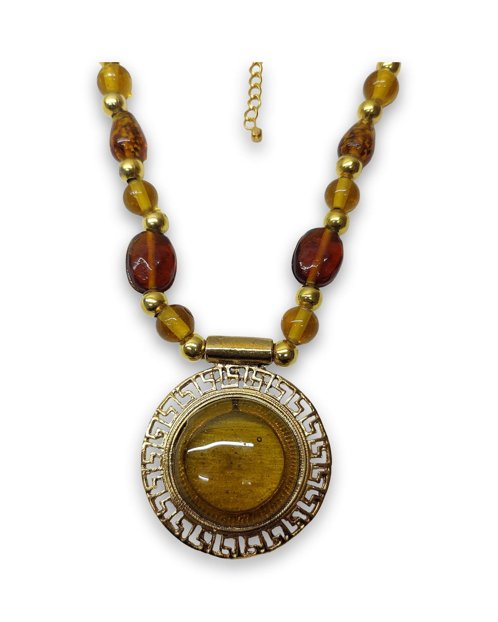 DCA Handmade Trendy Designer Traditional Ethnic Pendant Glass Beads Gold Plated Necklace for Saree Kurti Indo Western for Women and Girls