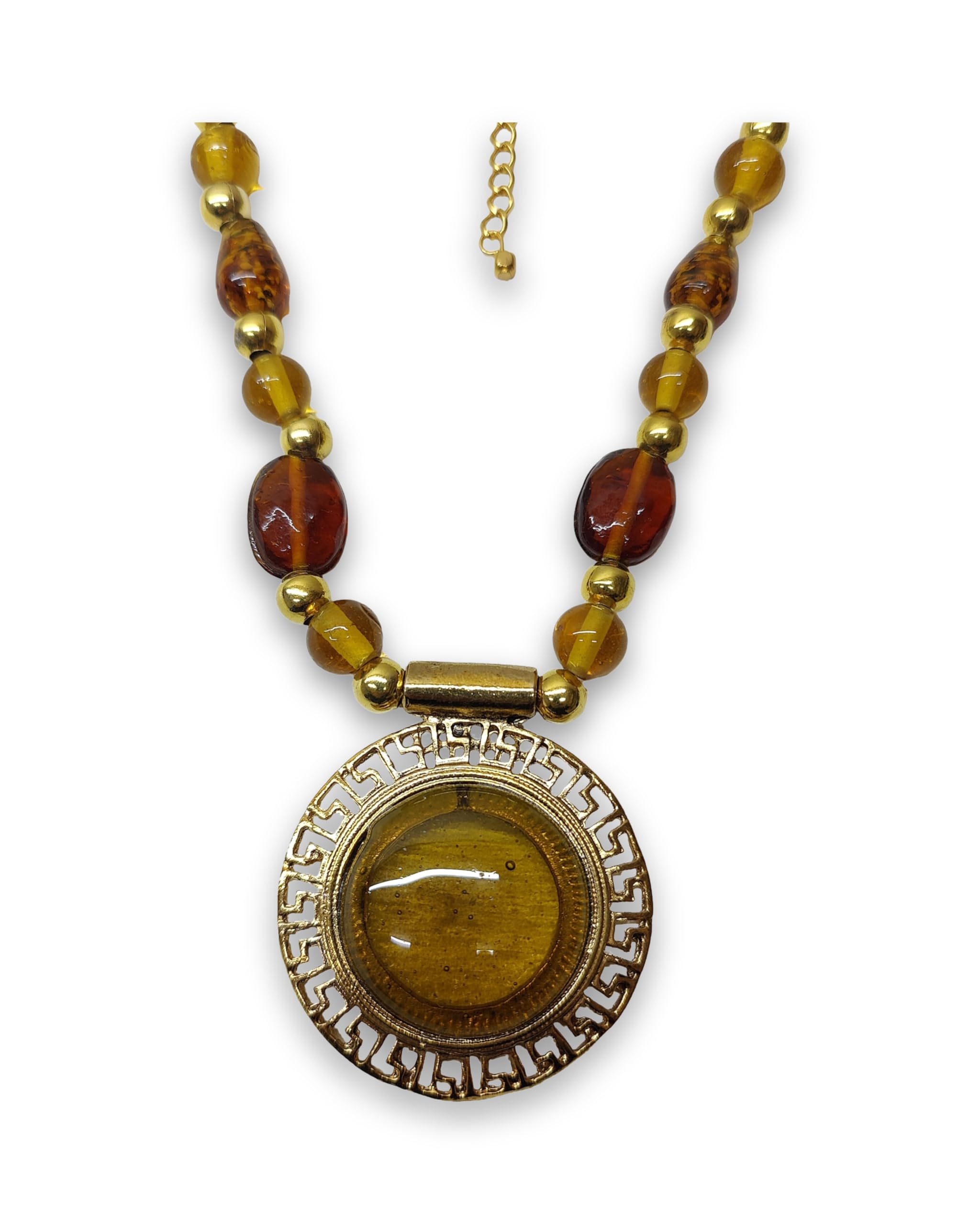 DCA Handmade Trendy Designer Traditional Ethnic Pendant Glass Beads Gold Plated Necklace for Saree Kurti Indo Western for Women and Girls