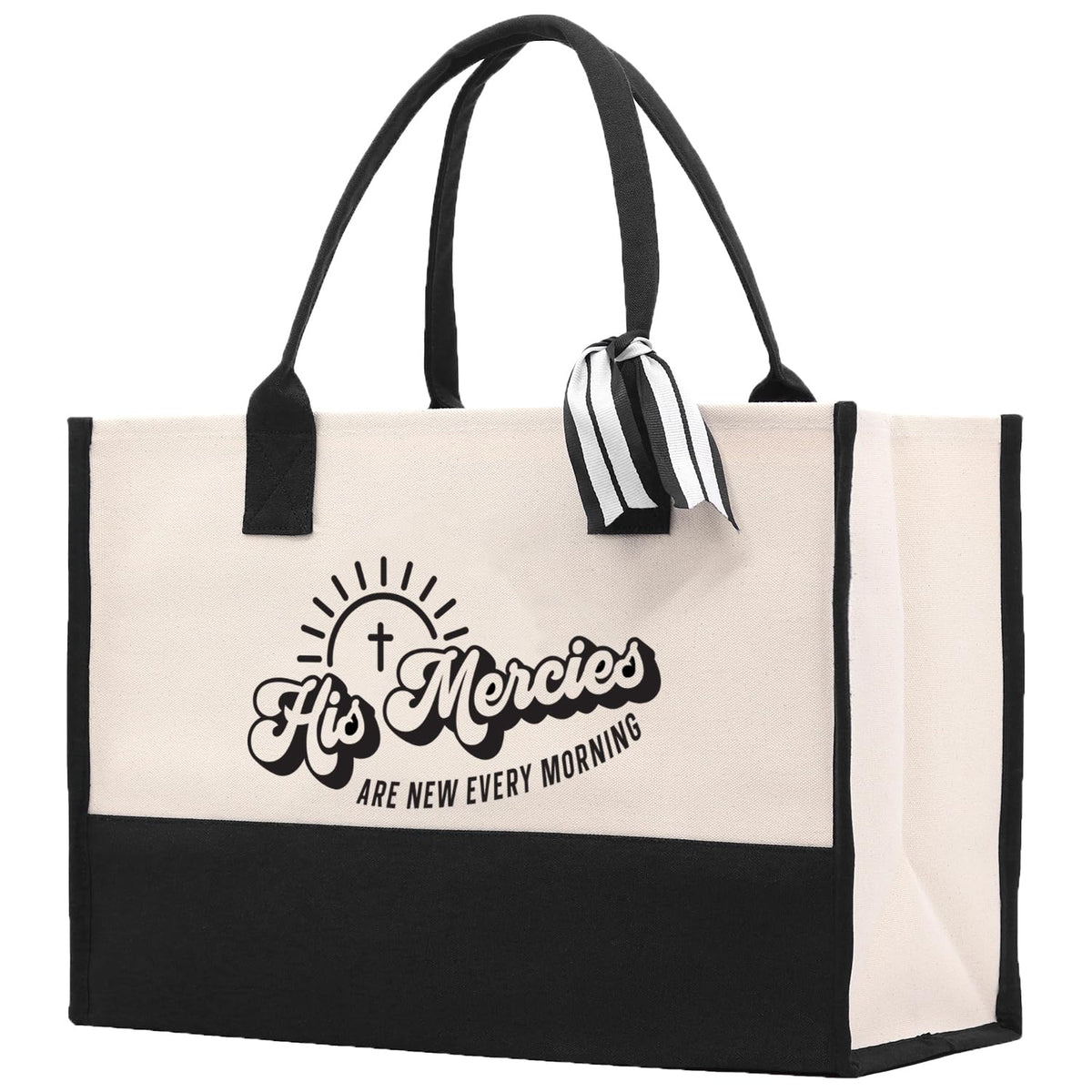 VANESSA ROSELLA Religious Cotton Canvas Tote Bag Bible Verse Totes Religious Gifts Church Tote, Natural & Black, Large