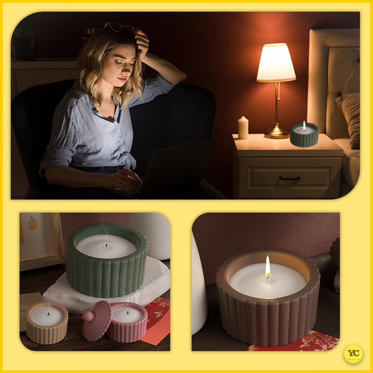 YellowCult Cylindrical Stripe Storage Box & lid Silicone Mold for Epoxy Resin Polymer Clay Jewelry Plate DIY Trinket Candles Soap Cake Holder Storage Holder Mould Art Crafts Supplies Home Decoration