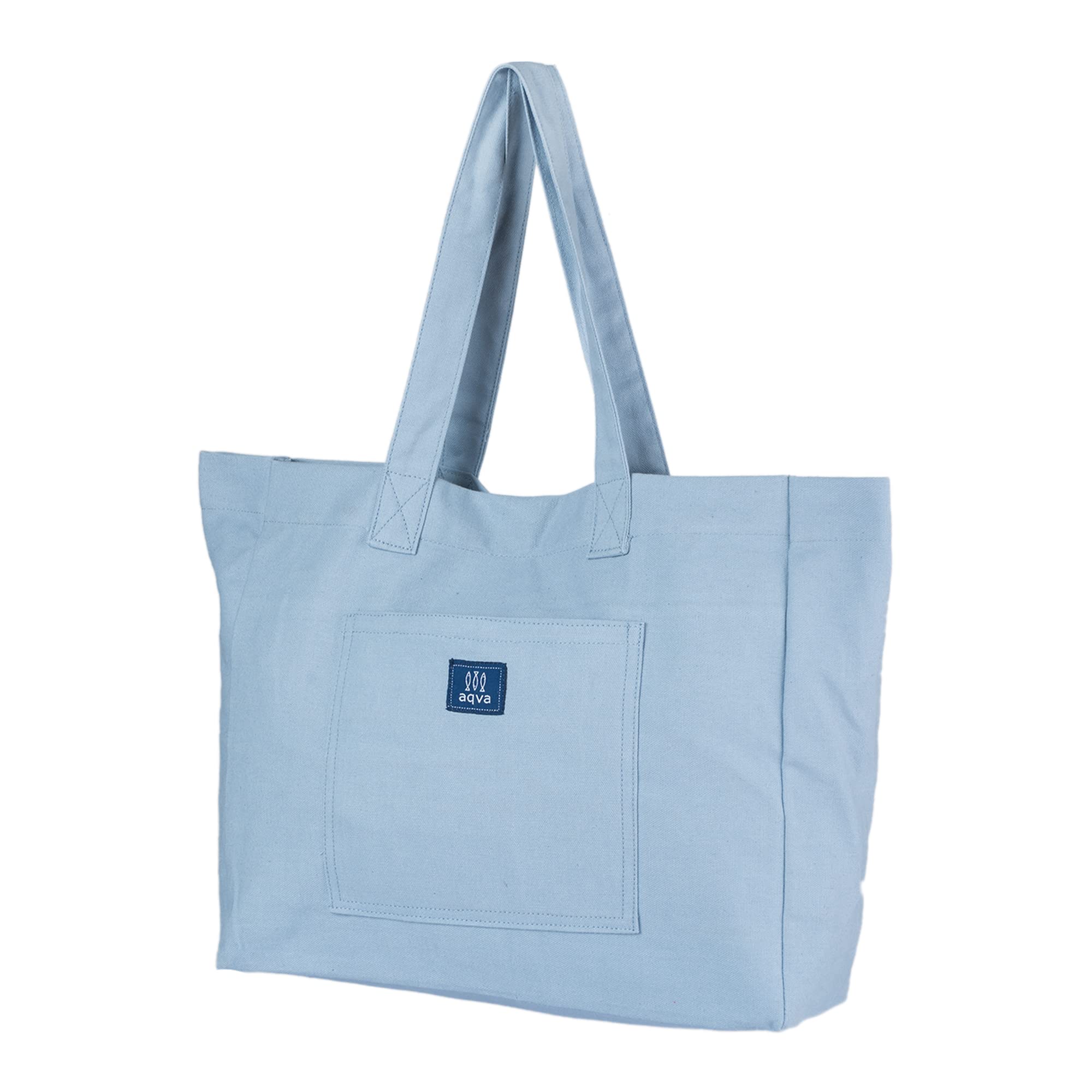 AQVA Cotton Canvas Tote Bag for Women & Girls | Shoulder Bag with Magnetic Button Closure & Solid Colour | Multipurpose Shopping, Travel, Beach, Office Bag | Good Gift Choice for Women (Sky Blue)