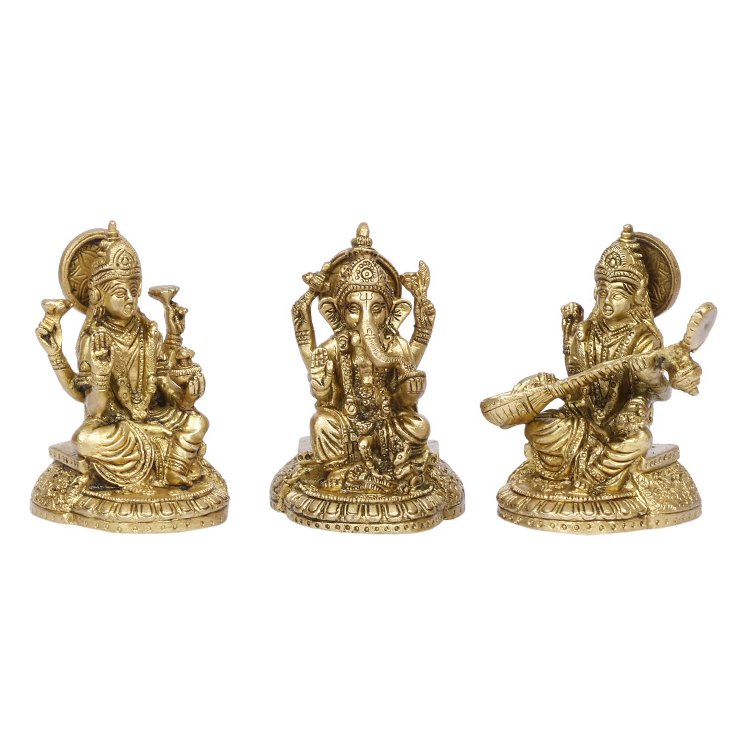 ARTVARKO Brass Laxmi Ganesha Saraswati Idol Statue Spiritual Sculpture Puja Vastu Showpiece Religious Murti Pooja Gift and Home Décor.