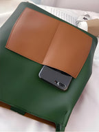 Cllozzee Stylish Leather Tote Bag – Large Capacity Shoulder Handbag with Dual-Tone Design (GREEN)