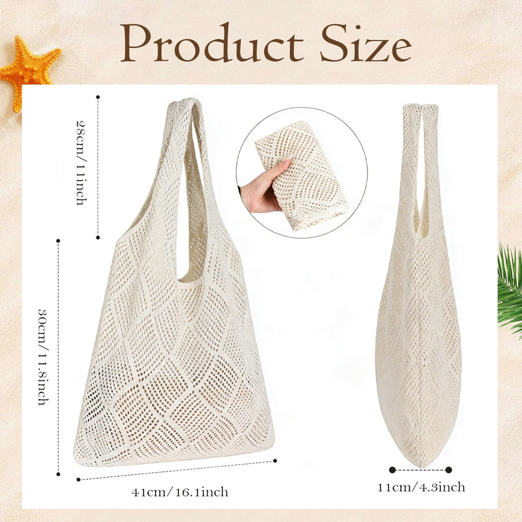 Luxeeva® Bohemian Style Beach Bags for Women Stylish, Comfortable & Lightweight Crochet Tote Bags, Portable Aesthetic Tote Bags for Beach, Shopping & Daily Use