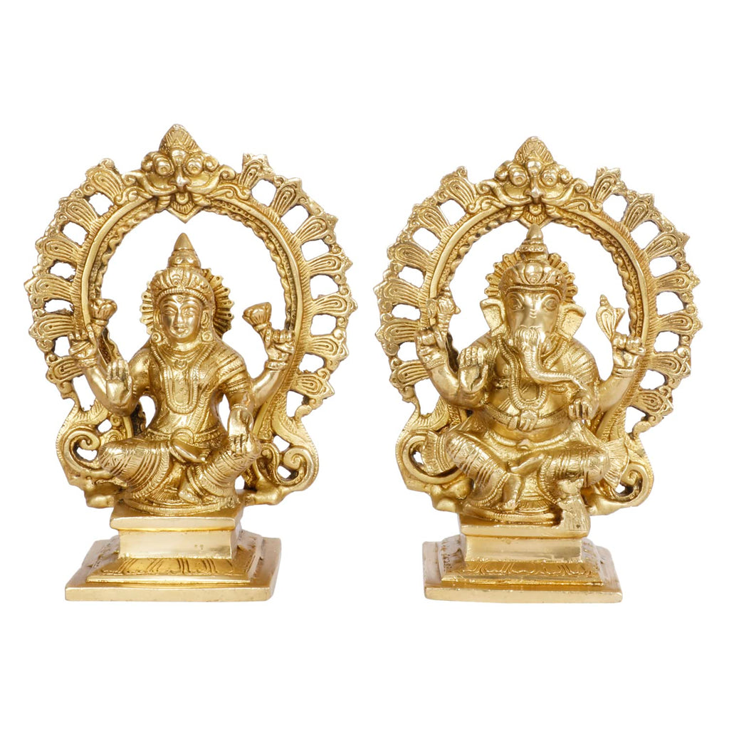 ARTVARKO Brass Ganesha Laxmi Ganesh Lakshmi Bhagwan Luxmi Idol Sitting Statue for Home Office Success Entrance Décor Diwali Pooja Good Luck Gift (7.5 Inch)