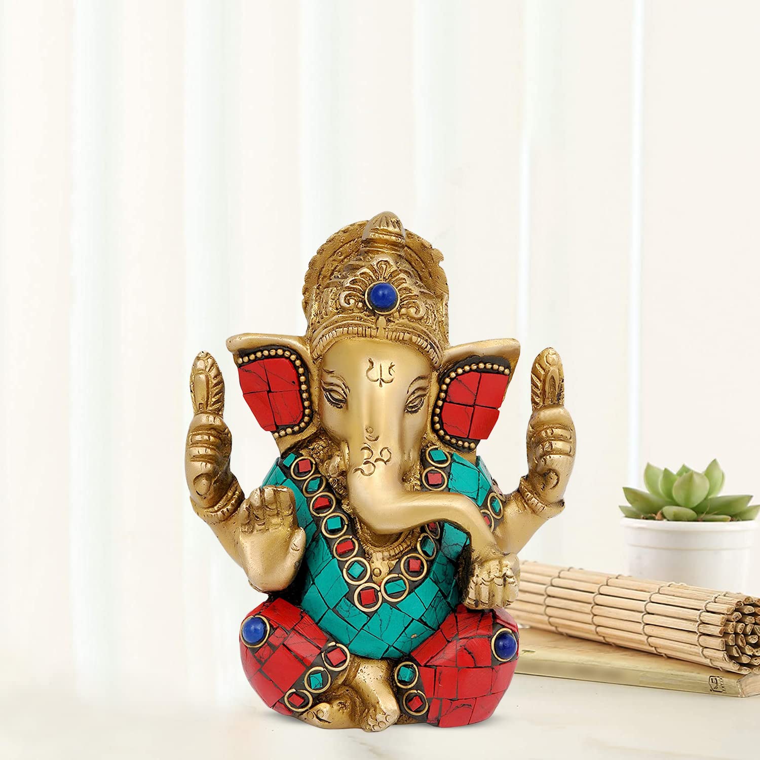 ARTVARKO Brass Idol Ganesha Murti Ganpati Statue for Home Decor Manidr Temple Office Inauguration Greh Pravesh Diwali Retirement Marriage Ceremony Birthday Gift Height 4.5 Home Decor